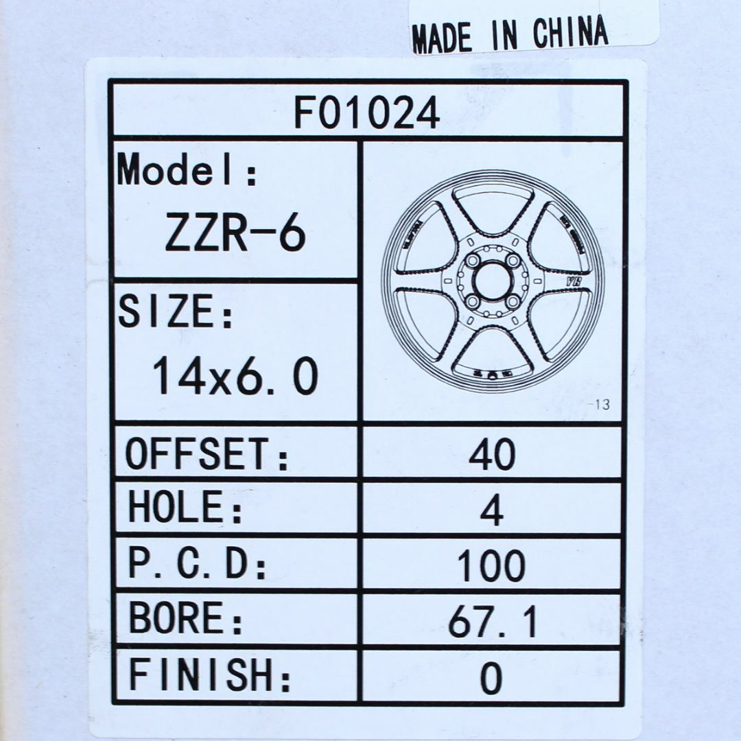 新品未使用 ZZR-6 14×6.0J 4H/100 +40 ホイール4本セット