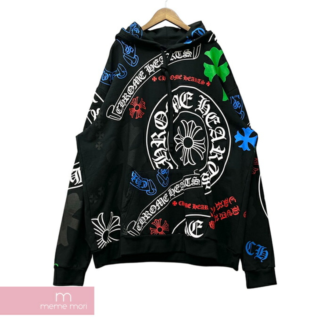 CHROME HEARTS Stencil Hoodie クロムハーツ ステンシルフーディ プルオーバーパーカー 総柄ロゴプリント ブラック×マルチカラー サイズXXL【230913】【-A】【me04】