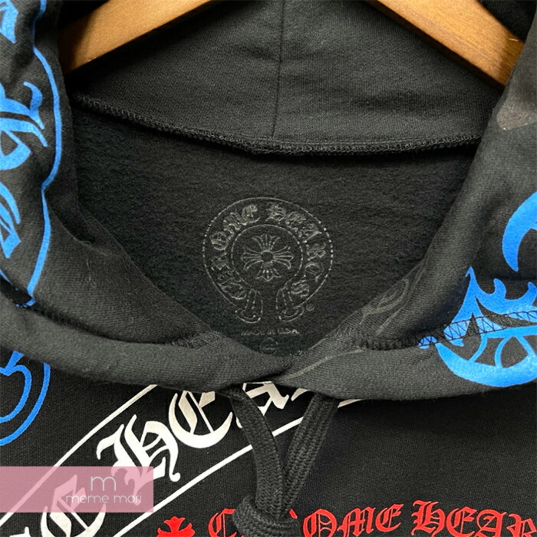 CHROME HEARTS Stencil Hoodie クロムハーツ ステンシルフーディ プルオーバーパーカー 総柄ロゴプリント ブラック×マルチカラー サイズXXL【230913】【中古-A】【me04】