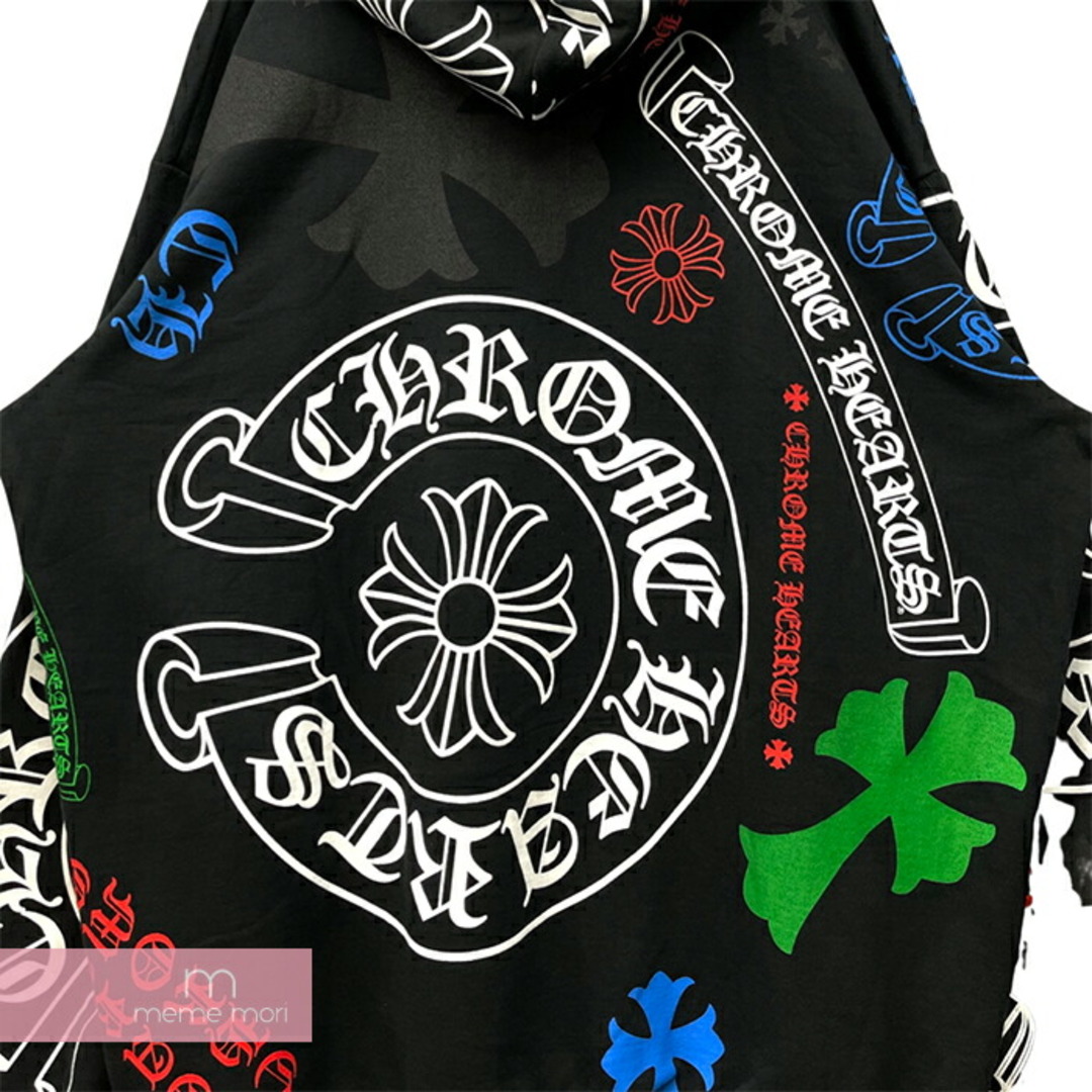 CHROME HEARTS Stencil Hoodie クロムハーツ ステンシルフーディ プルオーバーパーカー 総柄ロゴプリント ブラック×マルチカラー サイズXXL【230913】【中古-A】【me04】