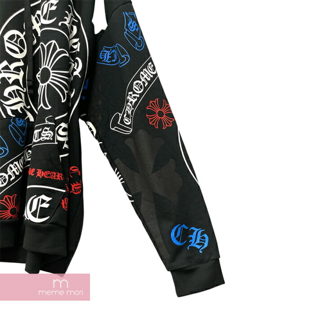 CHROME HEARTS Stencil Hoodie クロムハーツ ステンシルフーディ プルオーバーパーカー 総柄ロゴプリント ブラック×マルチカラー サイズXXL【230913】【中古-A】【me04】