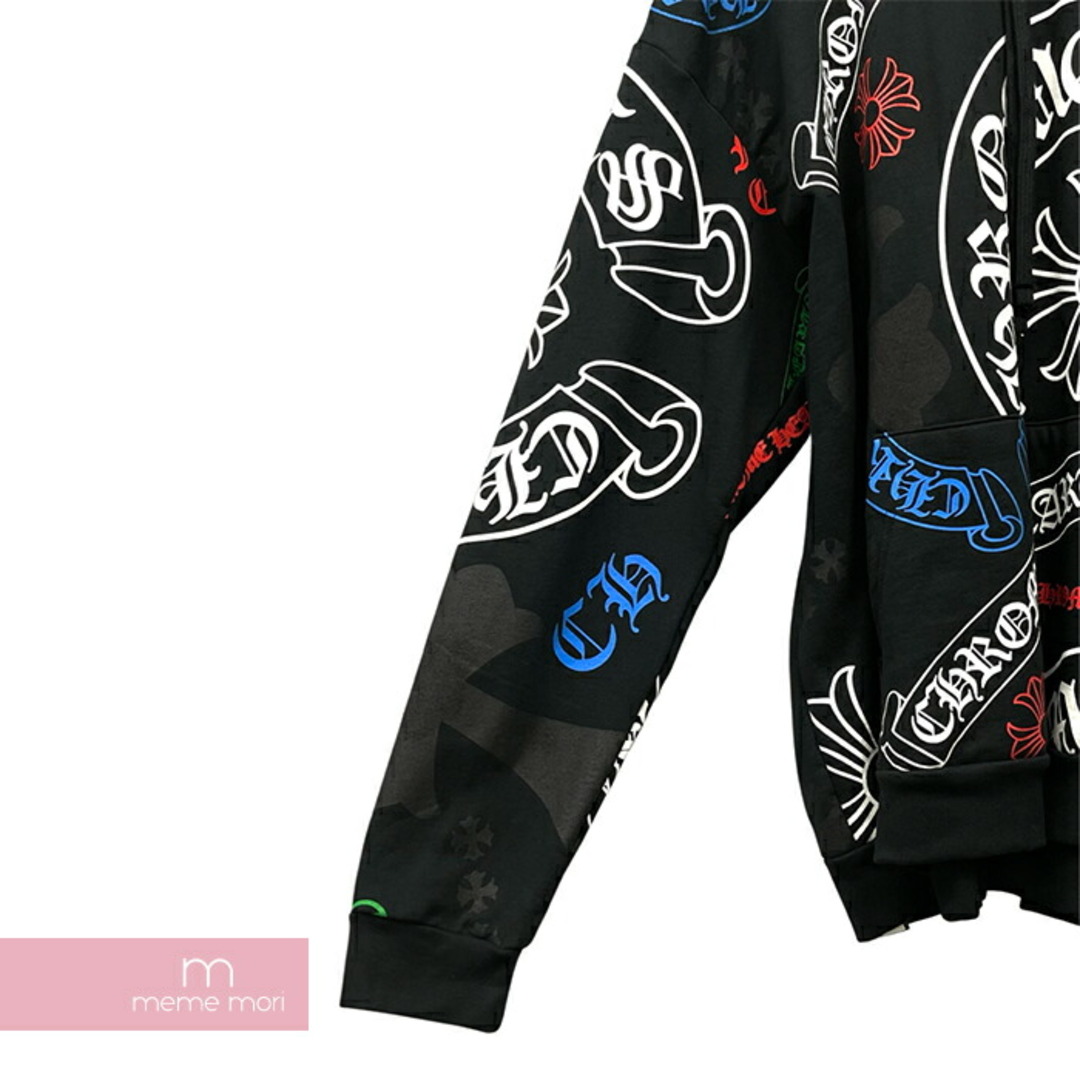 CHROME HEARTS Stencil Hoodie クロムハーツ ステンシルフーディ プルオーバーパーカー 総柄ロゴプリント ブラック×マルチカラー サイズXXL【230913】【中古-A】【me04】