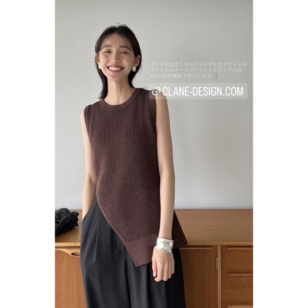 CLANE SLANT CUT NO SLEEVE KNIT TOPS