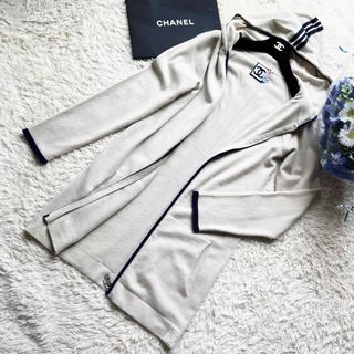 シャネル(CHANEL)の美品　CHANELシャネル　カシミヤ　フード付　パーカー　コート　ロング(ロングコート)