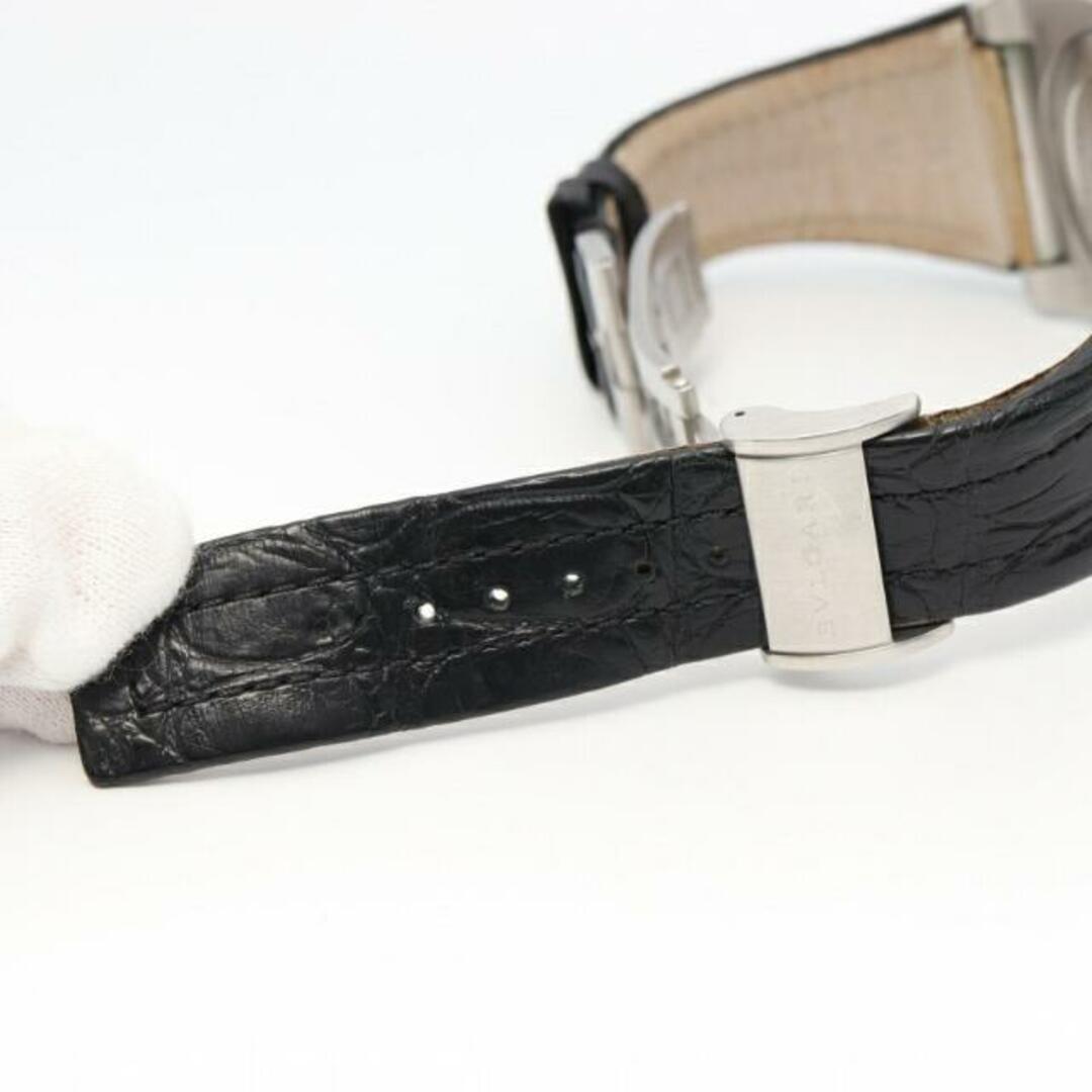 エルゴン メンズ 腕時計 自動巻き SS レザー シルバー ブラック ブラック文字盤