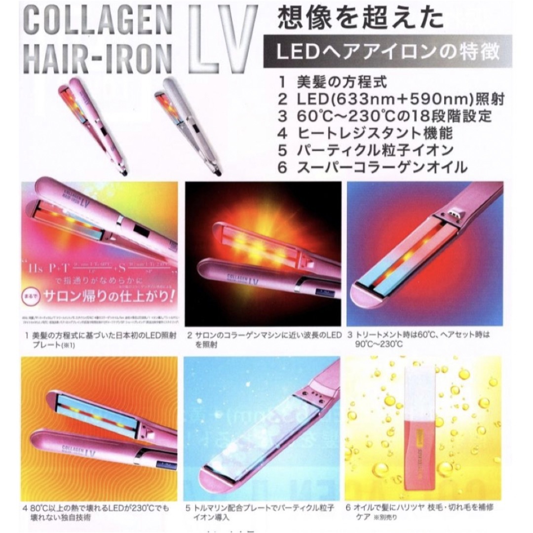 LED ラバーコラーゲンヘアアイロン LV ケース付き〈ピンクゴールド〉の
