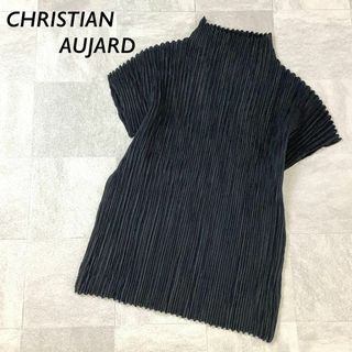 クリスチャンオジャール(CHRISTIAN AUJARD)のCHRISTIAN AUJARD プリーツ ボトルネック 半袖 カットソー 黒(Tシャツ(半袖/袖なし))