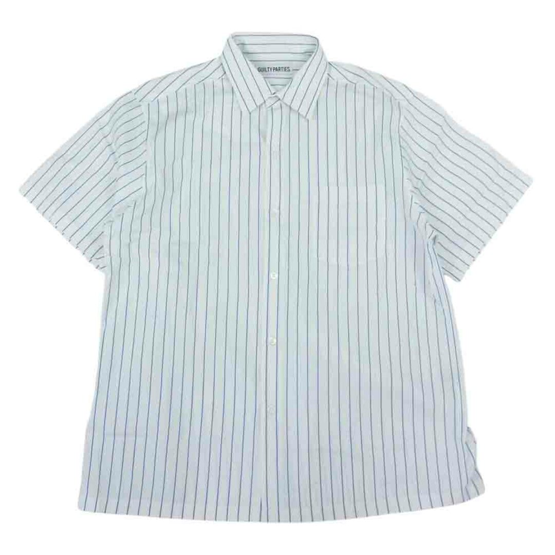 S肩幅WACKO MARIA ワコマリア Thomas Mason STRIPED REGULAR COLLARED SHIRT トーマスメイソン ストライプ 半袖シャツ ホワイト系 S