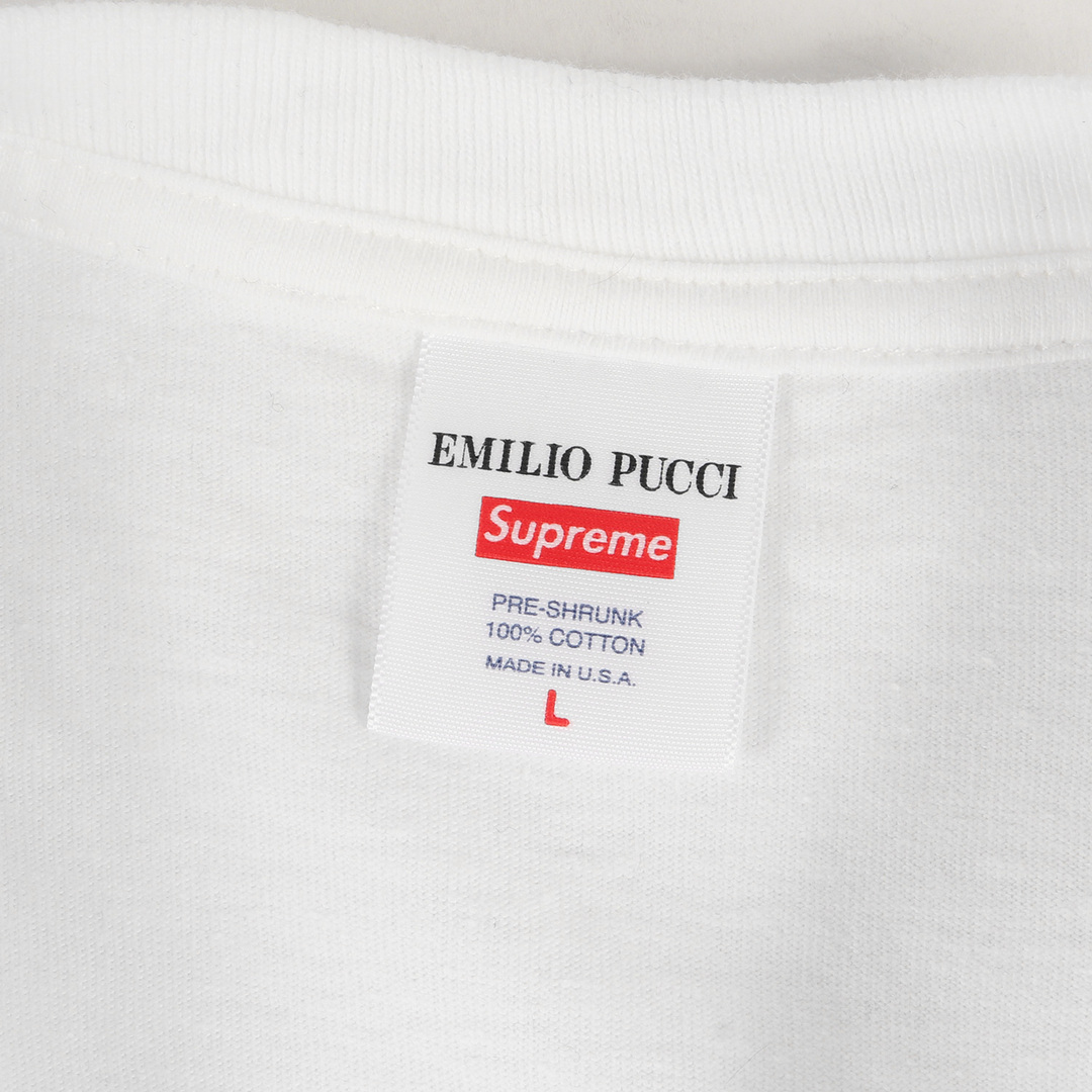 Supreme シュプリーム Tシャツ Emilio Pucci エミリオ プッチ アーカイブ 柄 BOXロゴ クルーネックTシャツ Box Logo Tee 21SS ホワイト 白 L トップス カットソー 半袖 コラボ 【メンズ】【美品】【R016】