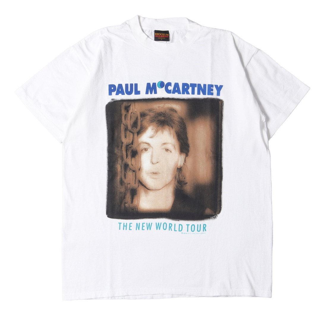 Vintage Rock Item ヴィンテージロックアイテム Tシャツ サイズ：L Paul McCartney ポール・マッカートニー THE NEW WORLD TOUR BROCKUMボディ USA製 ブロッカム アメリカ製 90s ホワイト 白 トップス 半袖 クルーネック シングルステッチ シンプル ブランド【メンズ】