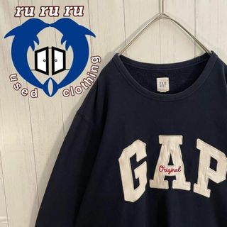 [古着]GAP　トレーナー　刺繍デザイン　デカロゴ　シンプル　ネイビー　ホワイト