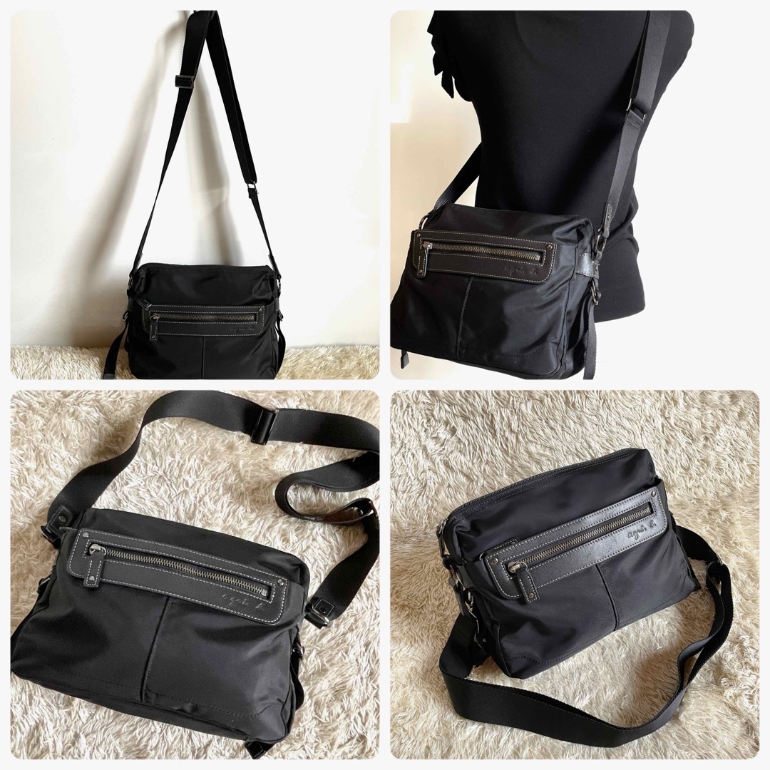 美品 アニエスベー ボヤージュ ショルダーバッグ ナイロン レザー ブラック