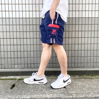 フィラ(FILA)のUS古着 フィラ FILA スイム ショートパンツ ボードショーツ ワンポイント ロゴ 刺繍 サイズ：W36 ネイビー×レッド あす楽対応【中古】(水着)