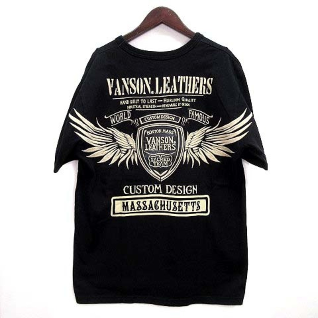 バンソン VANSON ビッグ ウイング 刺繍 Tシャツ 半袖 クルーネック 黒