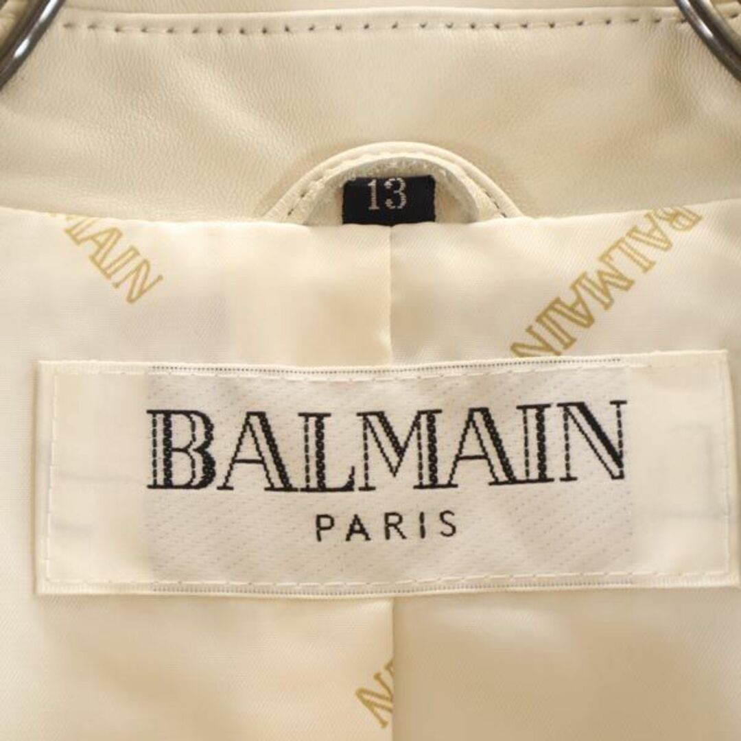 バルマン 羊革 レザージャケット 13 オフホワイト BALMAIN ビッグサイズ 本皮 レディース 【中古】 【230914】