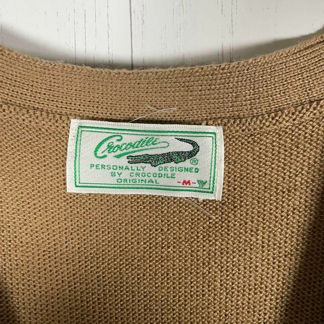 クロコダイル ベスト ワンポイント刺繍 シンプル ブラウン レトロ