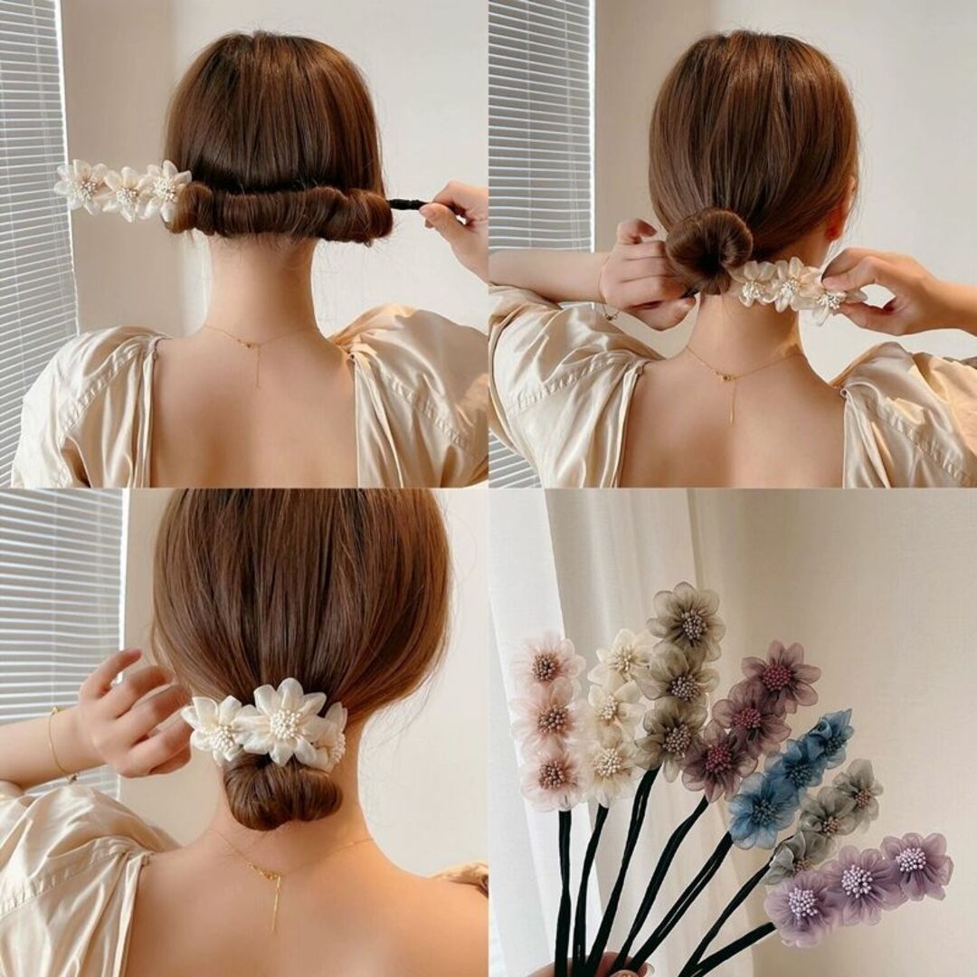 2本セットヘアアレンジ デフトバンフラワー お団子ヘアクリップ 2本セットヘアアレンジ デフトバンフラワー お団子ヘアクリップ