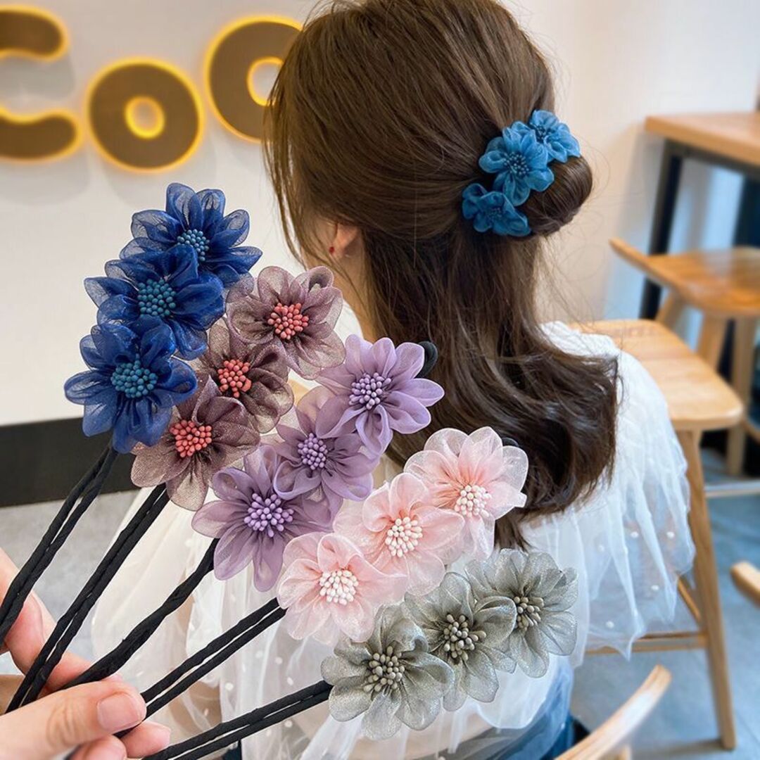2本セットヘアアレンジ デフトバンフラワー お団子ヘアクリップ 2本セットヘアアレンジ デフトバンフラワー お団子ヘアクリップ