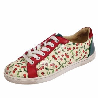 クリスチャンルブタン(Christian Louboutin)のクリスチャンルブタン Christian Louboutin スニーカー ローカット レースアップ チェリー柄 レザー シューズ レディース 37.5(24.5cm相当) レッド/ベージュ/ブラック(スニーカー)