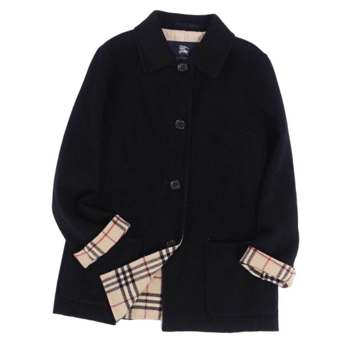 バーバリー ロンドン BURBERRY LONDON コート ステンカラーコート ショート丈 裏チェック ウール カシミヤ アウター レディース  40(M相当) ブラック | フリマアプリ ラクマ