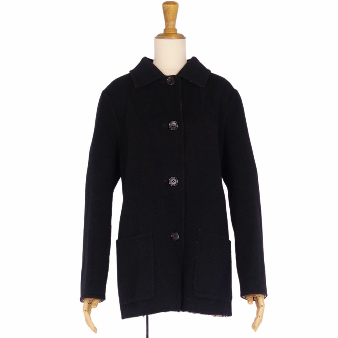 バーバリー ロンドン BURBERRY LONDON コート ステンカラーコート ショート丈 裏チェック ウール カシミヤ アウター レディース 40(M相当) ブラック バーバリー ロンドン BURBERRY LONDON コート ステンカラーコート ショート丈 裏チェック ウール カシミヤ アウター レディース 40(M相当) ブラック