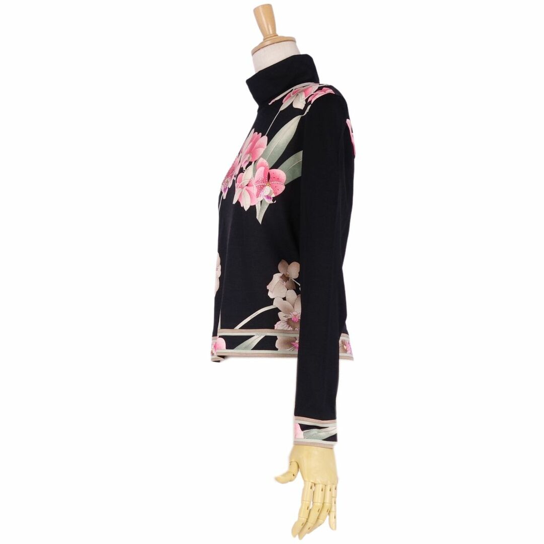 レオナール LEONARD FASHION ニット セーター ハイネック ロングスリーブ 花柄 ウール シルク トップス レディース M ブラック/ピンク/グリーン