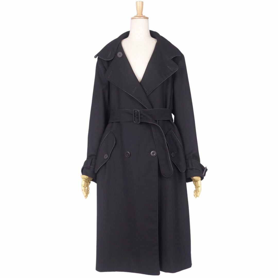 美品 ボッテガヴェネタ BOTTEGA VENETA コート トレンチコート レザーパイピング ウール カシミヤ アウター レディース 40(M相当) ブラック 美品 ボッテガヴェネタ BOTTEGA VENETA コート トレンチコート レザーパイピング ウール カシミヤ アウター レディース 40(M相当) ブラック
