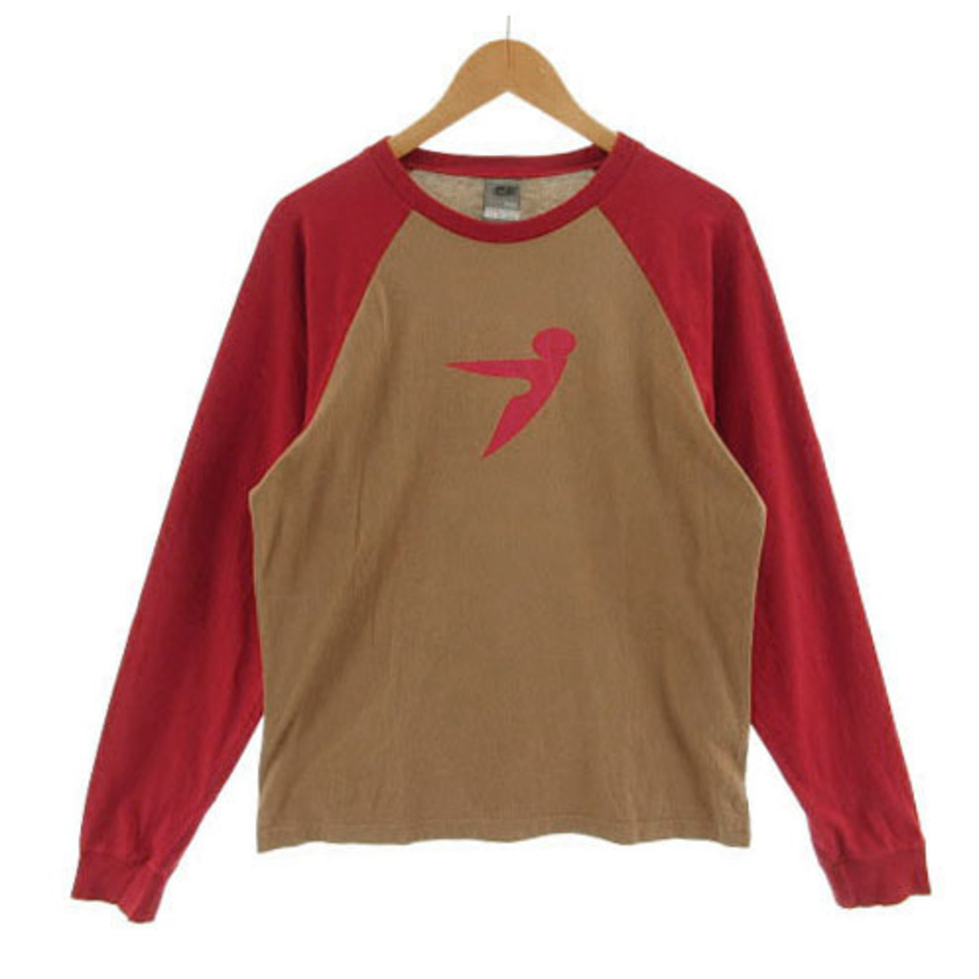55DSL(フィフティーファイブディーエスエル)の55DSL Tシャツ 長袖 ロンT ラグランスリーブ ロゴ 配色 茶 赤 L メンズのトップス(Tシャツ/カットソー(七分/長袖))の商品写真