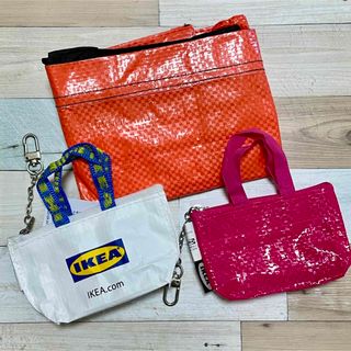 イケア(IKEA)のイケア IKEA★オレンジエコバッグ。ロゴ&ピンクミニバッグキーホルダーセット(エコバッグ)