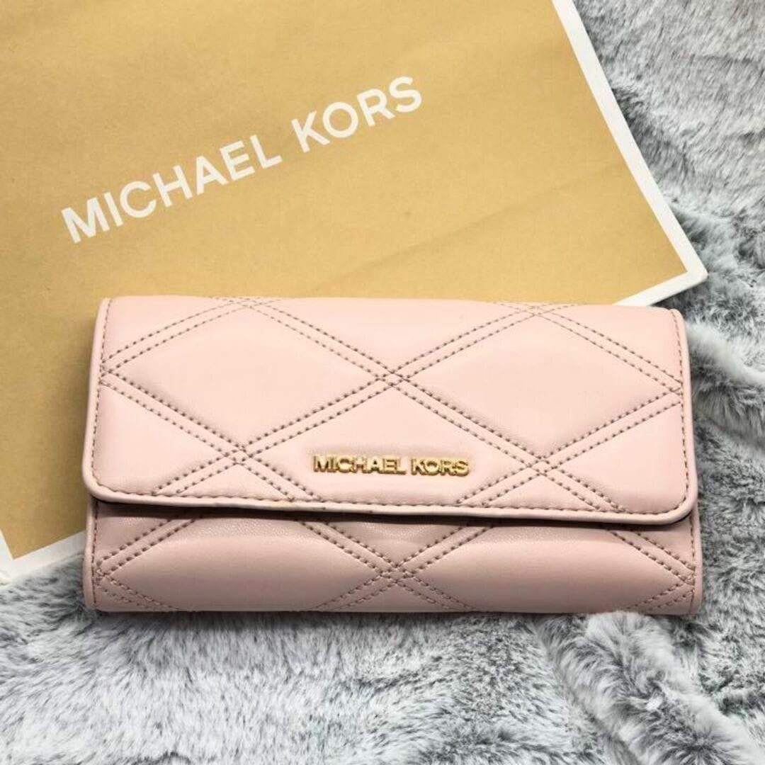 ケイティー_長財布特集⭐MICHAEL KORS⭐マイケルコース⭐新品 キルティング長財布 ピンク