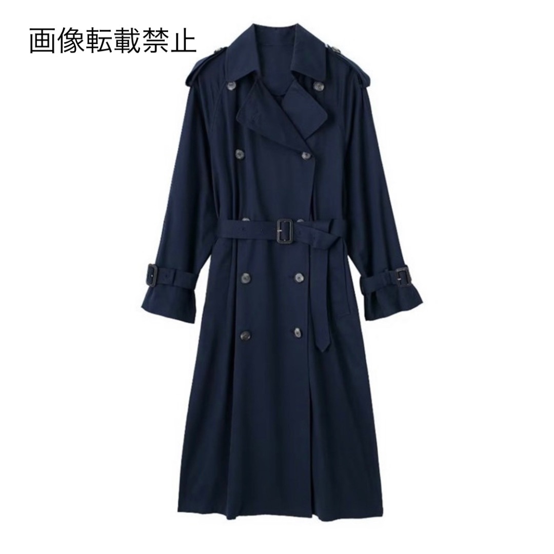 9月新作12183◆navy ネイビー ロング トレンチコート