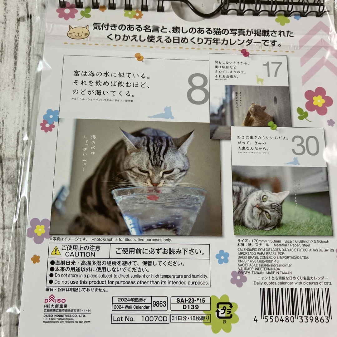 DAISO(ダイソー)の新品　未開封！ネコちゃんの日めくりカレンダー❣️３１日版(万年カレンダー) インテリア/住まい/日用品の文房具(カレンダー/スケジュール)の商品写真