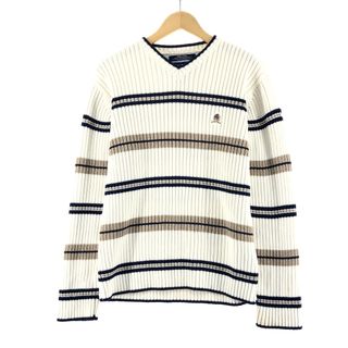 トミーヒルフィガー(TOMMY HILFIGER)の古着 トミーヒルフィガー TOMMY HILFIGER ボーダー柄 Vネック コットンニットセーター メンズM /eaa371128(ニット/セーター)