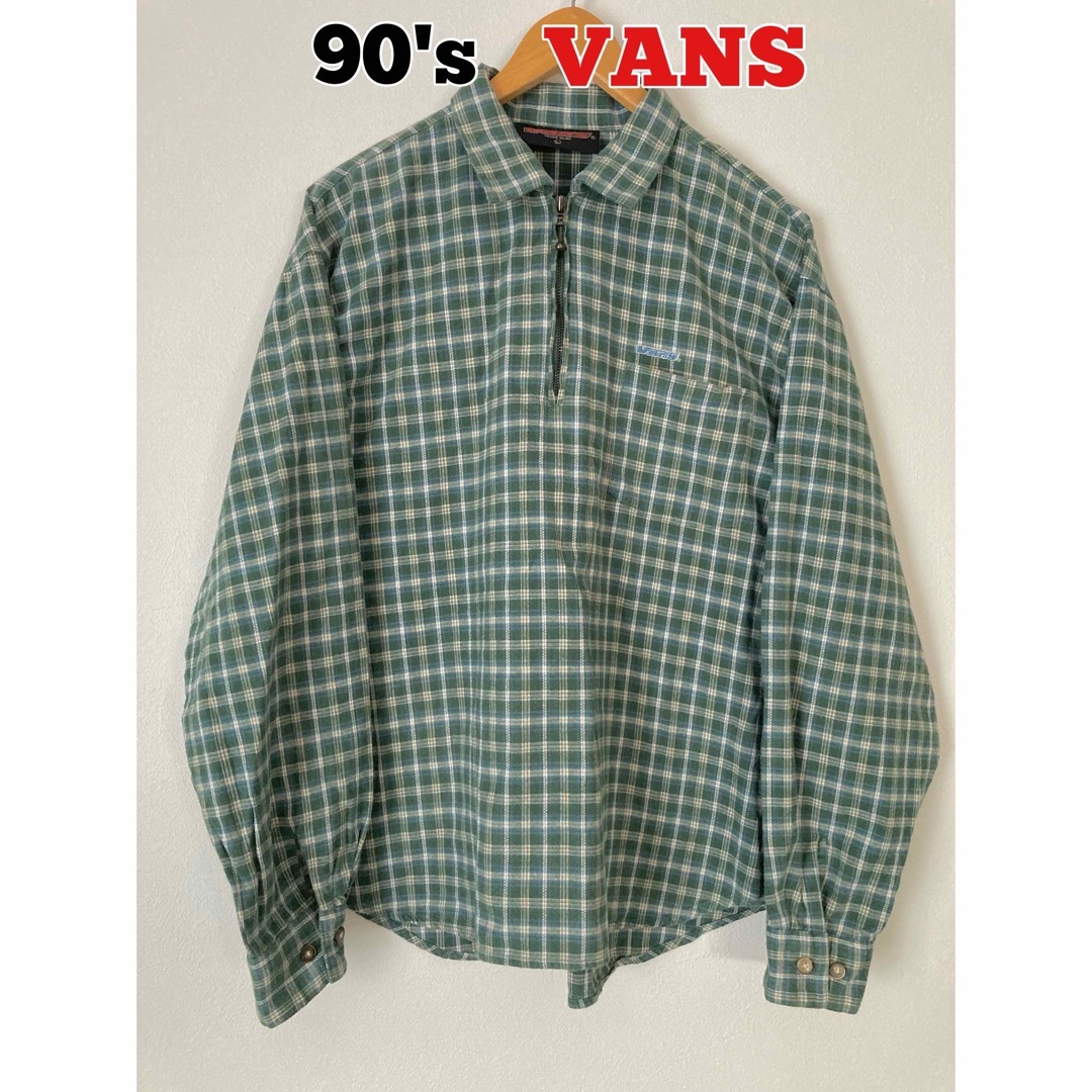 VANS チェックシャツ　プルオーバーシャツ　ハーフジップ　90's