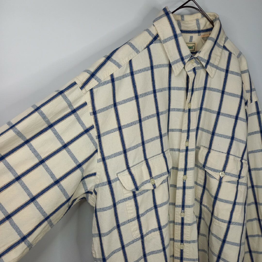 L.L.Bean(エルエルビーン)の90s　エルエルビーン　コーデュロイシャツ　長袖　チェック　ポケット　白 メンズのトップス(シャツ)の商品写真