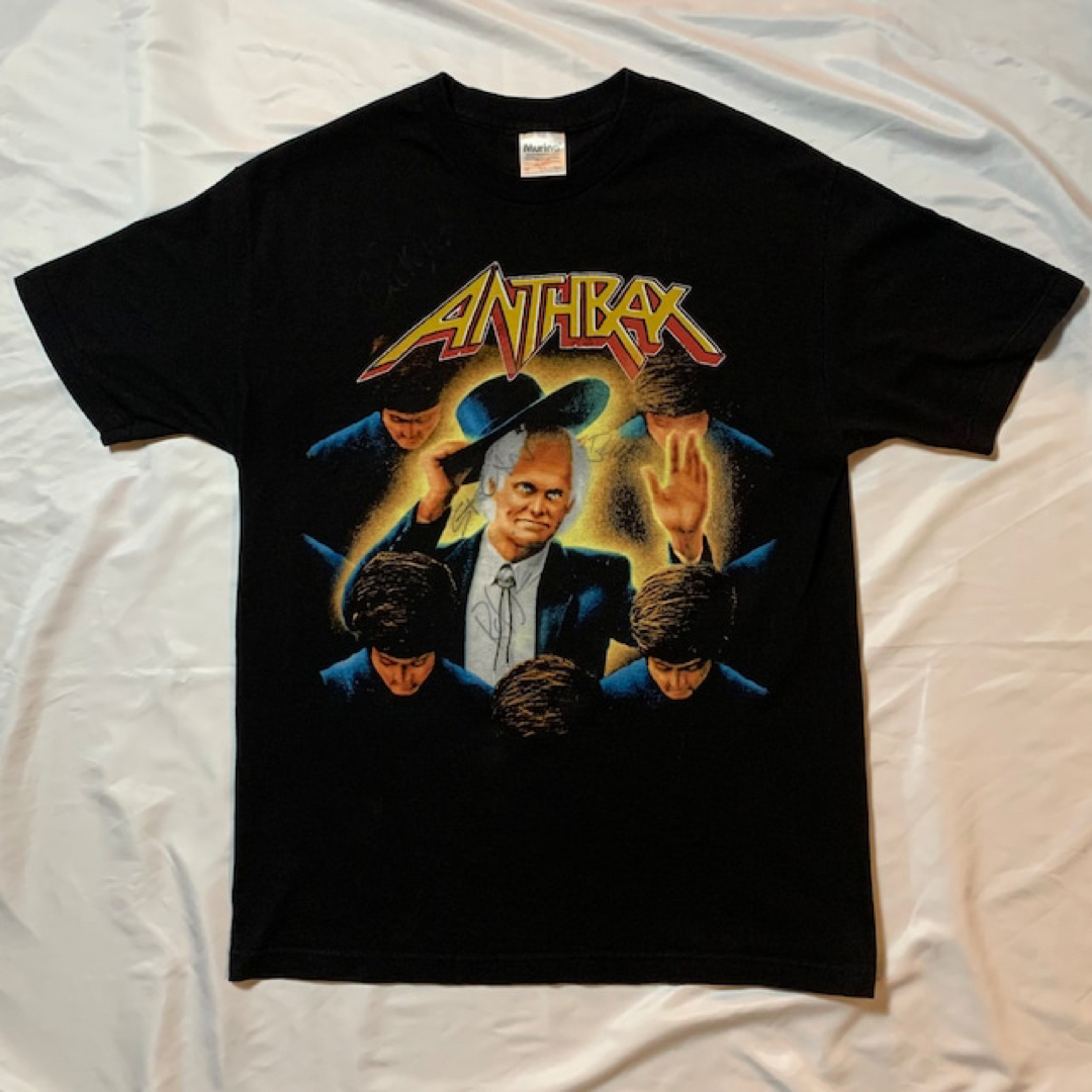 約76cm身幅メンバーサイン入り！anthrax【アンスラックス】 激レア バンドTシャツ