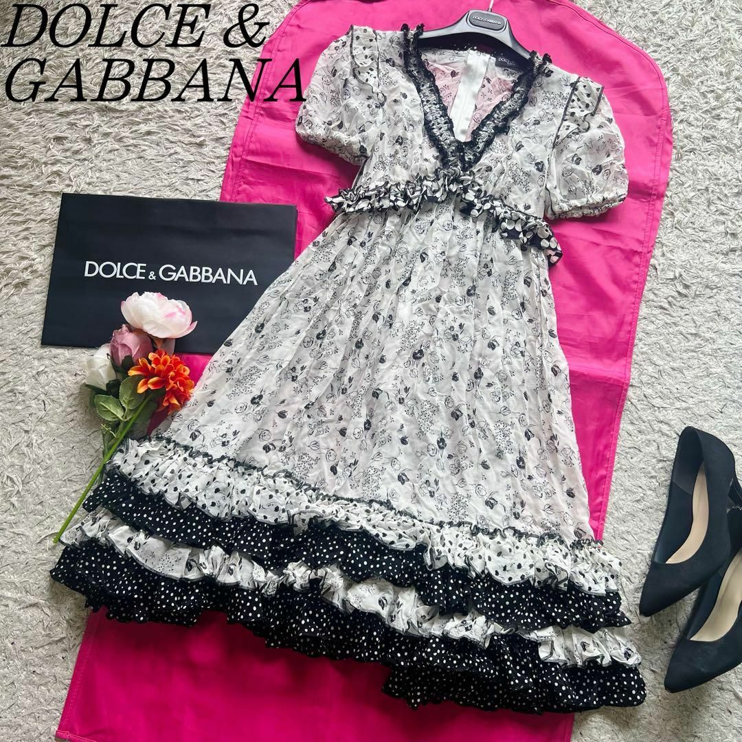 ドルチェアンドガッバーナ*シルク100%　ロングシフォンワンピース　花柄