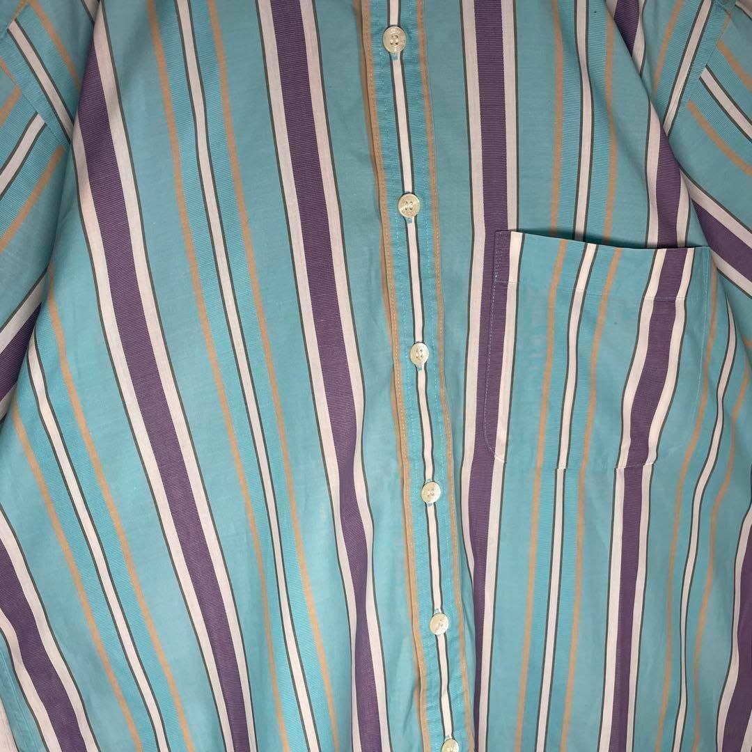 ビンテージ　半袖　シャツ　ストライプ　シャーベットカラー　水色　紫　白