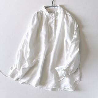 【フォロー割価格】美品♪コットンシャツ ホワイト白 袖リボン ゆったり シップス