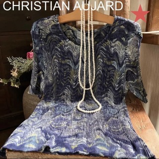 クリスチャンオジャール(CHRISTIAN AUJARD)の★used  CHRISTIAN AUJARD  マーブリング細プリーツトップス(シャツ/ブラウス(半袖/袖なし))