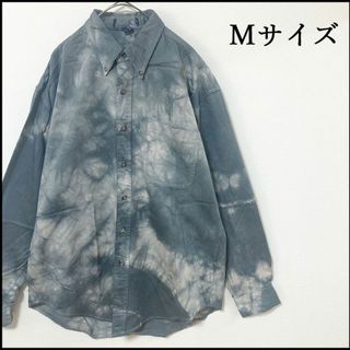 メンズ服タイダイ染め長袖シャツM 古着屋　モード系　総柄　ベージュ　グレー　春秋(シャツ)