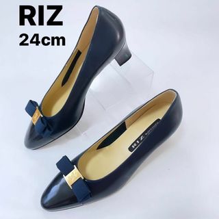 リズラフィーネ(Riz raffinee)の【ほぼ未使用❤️】Riz Raffinee パンプス 24cm ネイビー リボン(ハイヒール/パンプス)