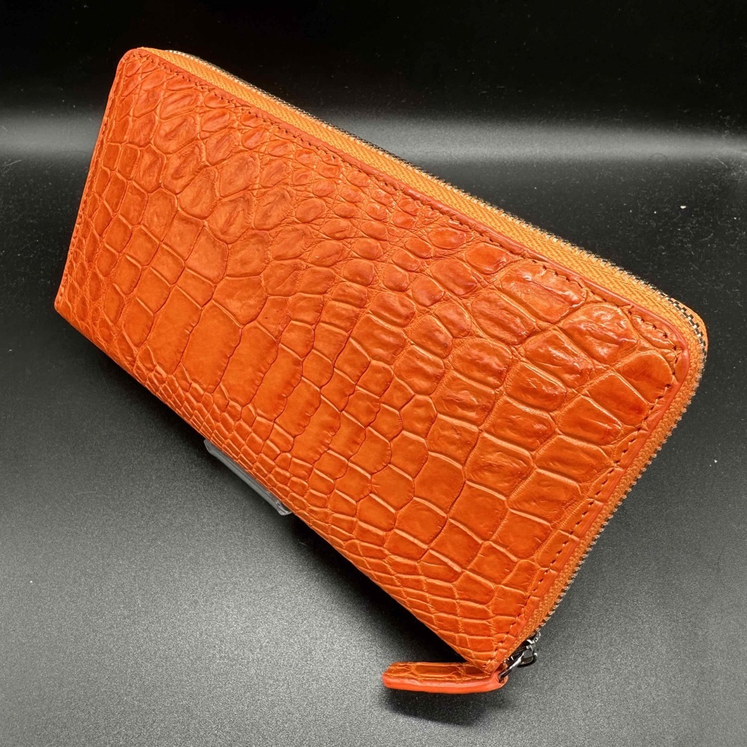 本革クロコ・一枚革】 ◇シャム クロコダイル 長財布 オレンジ M
