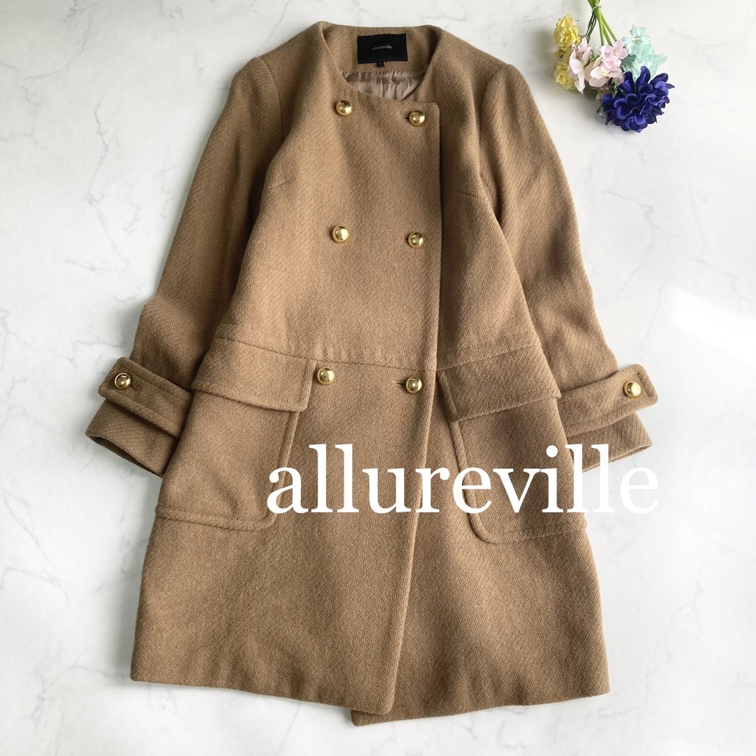 allureville ノーカラーロングコート ライトブラウン 金ボタン | フリマアプリ ラクマ