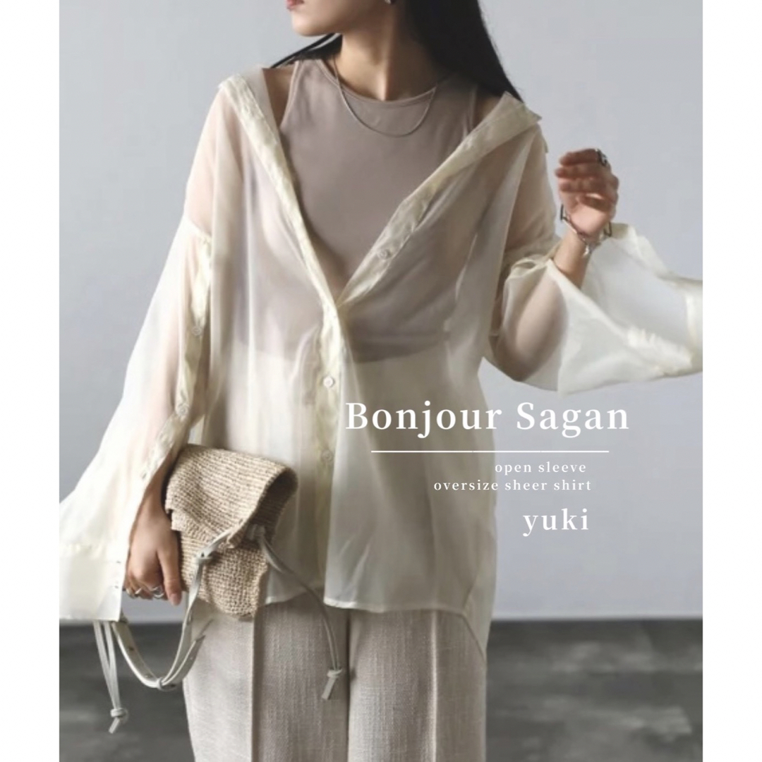 残2 Bonjour Sagan オープンスリーブオーバーサイズシアーシャツ レディースのトップス(シャツ/ブラウス(長袖/七分))の商品写真