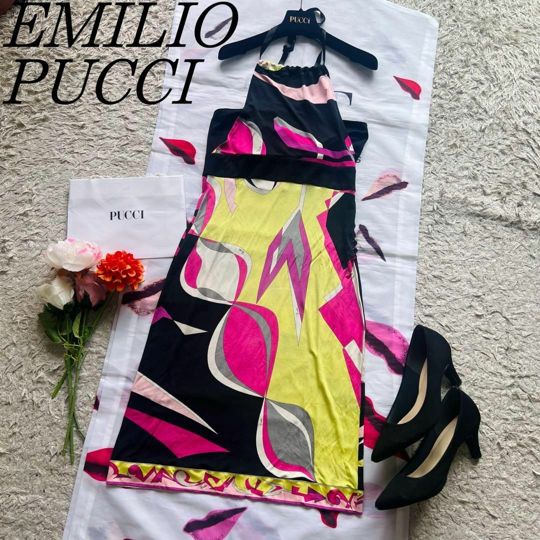 【美品】EMILIO PUCCI プッチ柄ワンピース ホルターネック