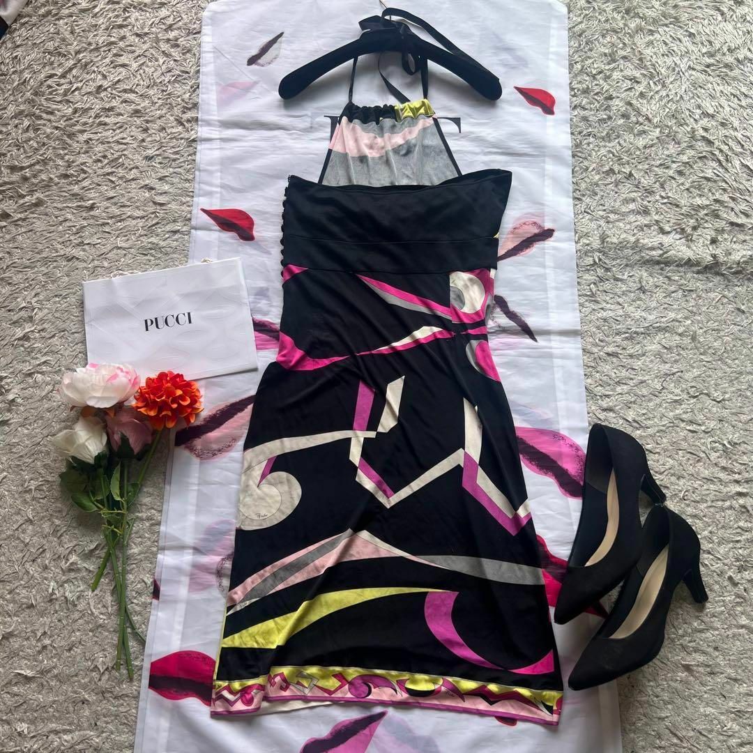 【美品】EMILIO PUCCI プッチ柄ワンピース ホルターネック EMILIO PUCCI エミリオプッチ ホルター ノースリーブ ワンピース