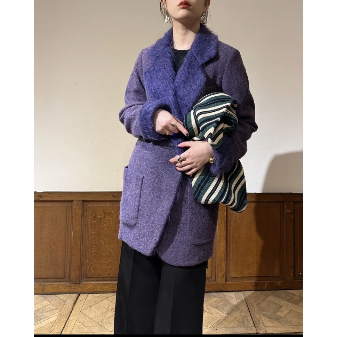 KENZO(ケンゾー)のKENZO purple wool mohair jacket coat レディースのジャケット/アウター(チェスターコート)の商品写真