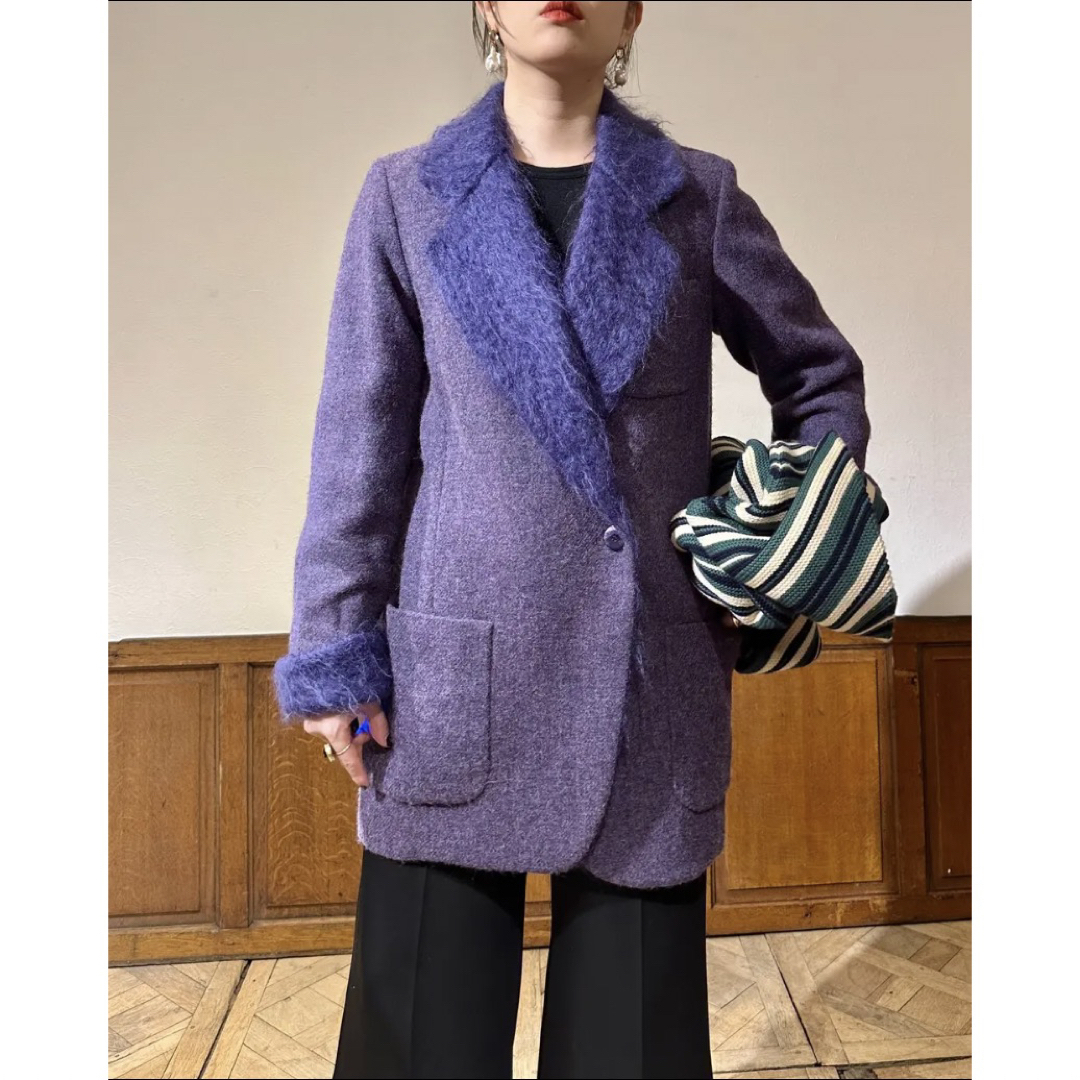 KENZO(ケンゾー)のKENZO purple wool mohair jacket coat レディースのジャケット/アウター(チェスターコート)の商品写真