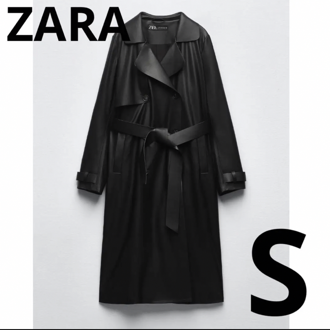 ZARA ベルト　フェイクレザー　トレンチコート S ブラック　黒 | フリマアプリ ラクマ